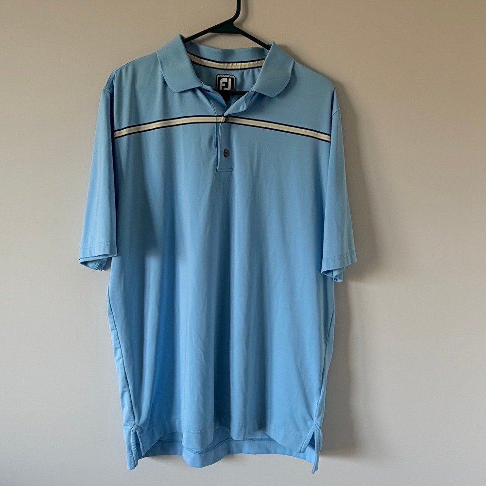 FootJoy Athletic Fit Golf Polo‎ Shirt Mens Large Blue Striped Short Sleeve FJ